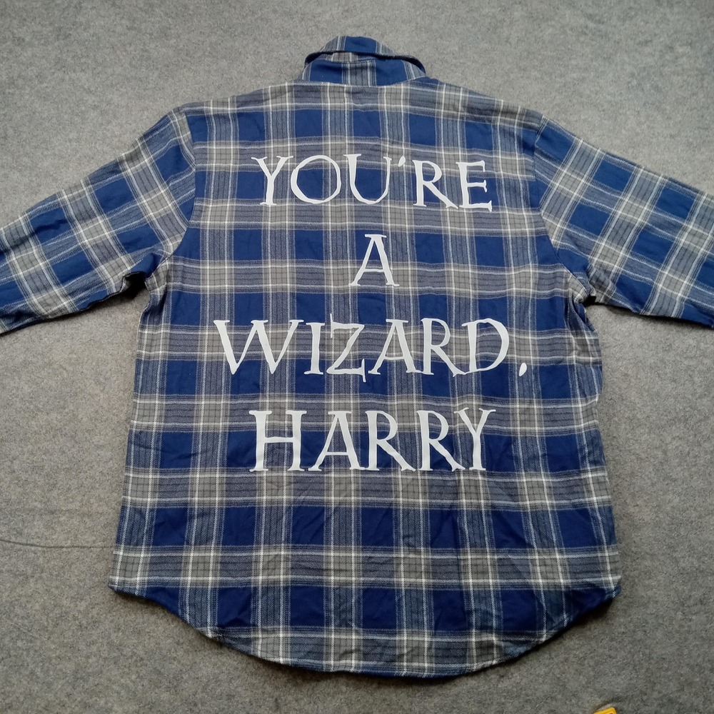 Harry Potter Cakeworthy Shirt Mens 2XL Blue Plaid Flannel Youre A Wizard‎ Harry